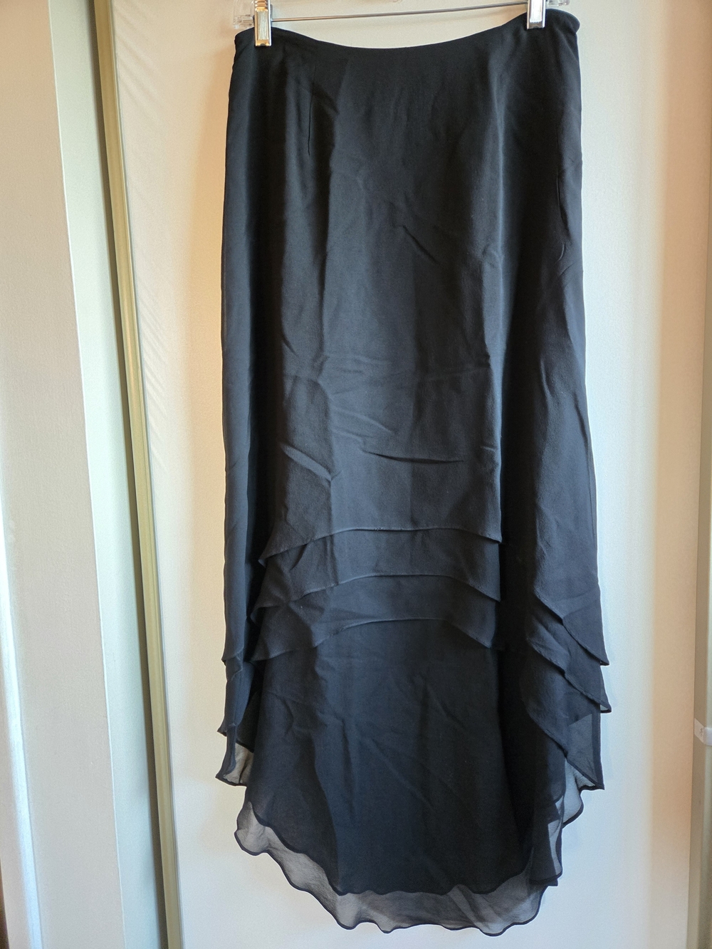 Silk, Chetta B Black Layered High-Low Chiffon Skirt